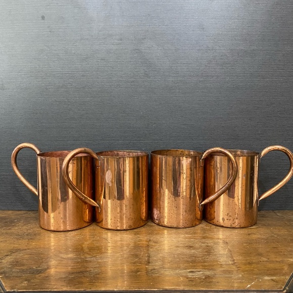 Vintage Distressed Copper Mugs Set of 4 Rustic Decor